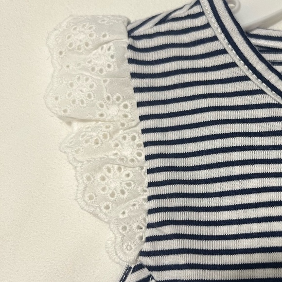 Oshkosh navy and white stripe onesie with islet lace flutter sleeve. 18 month. - Picture 5 of 5